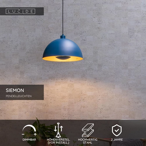 Lucide SIEMON - Pendelleuchten - Ø 40 cm - 1xE27 - Blau - USP